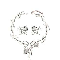 Платина Ожерелья и серьги-гвоздики из сплава в стиле ранчо и плоской круглой формы, платина, 400 мм