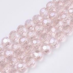 Pink Гальванические стеклянные бусины, гальваническое покрытие, граненый (32 граней), круглые, розовые, 8x7 мм