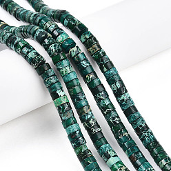 чирок Натуральные имперские нитки из бисера яшмы, окрашенные, диск, Heishi бусы, зелено-синие, 6~6.5x2.5~3.5 мм, отверстие : 0.7 мм, около 122~124 шт / нитка, 15.35~15.75 дюйм (39~40 см)