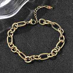 Настоящее золото 18K 304 браслет из нержавеющей стали с цепочками Фигаро для женщин, ионное покрытие (ip), реальный 18 k позолоченный, 6-1/4 дюйм (16 см)