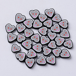 Gris Foncé Cabochons en argile polymère manuels, tranches de pâte polymère pour nail art, Décoration de coques de téléphone et créations en résine, cabochons de soin des ongles de mode, coeur avec sourire, gris foncé, 9~12x9~12x2mm, environ2000~2500 pcs / 500 g