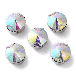 Прозрачный АВ Плоская круглая вышивка стразами, многожильных ссылки, стекло горный хрусталь, с настройками зубцов из нержавеющей стали, аксессуары для одежды, граненые, ясно AB, 8x6.5 мм, отверстие : 1.4 мм