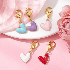 Mixed Color 6Pcs Knitting Row Counter Chains & Locking Stitch Markers Kits, with Heart Alloy Enamel Pendant, Acrylic & Glass Beads, Golden, Mixed Color, 29.5cm & 3.4cm