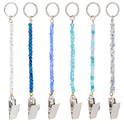 (52) Непрозрачная лаванда 6шт стеклянный брелок, с 304 кольцом из нержавеющей стали и железными зажимами, разноцветные, 150 мм, 6 шт / комплект