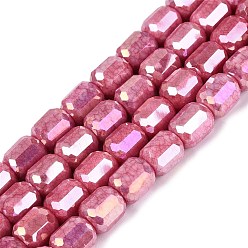 Light Coral Anti-Tarnish Electroplate Glass Beads Strands, Column, Imitation Gemstone, Dyed, Faceted, Light Coral, 8.5~9x7.5~8.5mm, Hole: 1~1.2mm, about 39~40pcs/strand, 13.78~14.17 inch(35~36cm)