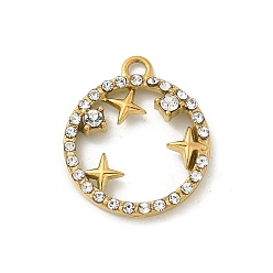 Плоский Круглый 304 из нержавеющей стали горный хрусталь подвески, звезда, золотые, плоско-круглые, 19.5x16.5x3.5 мм, отверстие : 1.8 мм