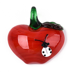 Малиновый Подвески лэмпворк ручной работы, яблоко и божья коровка, малиновый, 34~35x33~34x11~13 мм, отверстие : 6~7x5~6 мм