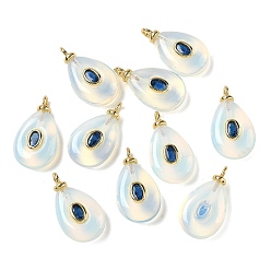 Опал Opalite подвески, подвески в форме слезы с латунной микрофиброй из кубических цирконий, долговечный, стойки покрытие, реальный 18 k позолоченный, без кадмия и без свинца, 22.5~25x12.5~15x5.5~6.5 мм, отверстие : 2.5 мм