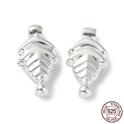Silver 925 Sterling Silver Charms, Leaf, Silver, 13.5x6.5x2.5mm, Hole: 1.5mm
