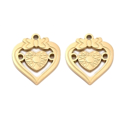 Золотой Ионное покрытие (ip) 304 подвески из нержавеющей стали, сердце с шармом бантом, золотые, 16x14.5x1.5 мм, отверстие : 1.4 мм