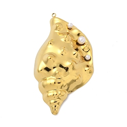 Золотой 304 из нержавеющей стали большие кулоны, формы раковины, с пластиковой жемчужины, золотые, 68x37.5x13 мм, отверстие : 1.8 мм