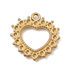 Chapado en Oro Real 18K 304 ajustes de diamantes de imitación colgantes de acero inoxidable, encantos del corazón, revestimiento de iones (ip), real 18 k chapado en oro, 19x18x2 mm, agujero: 1.6 mm, aptos para 1.2 mm de diamante de imitación