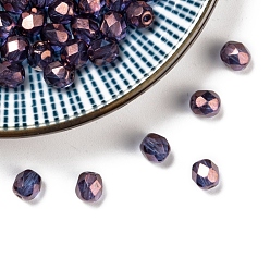 Purple Czech Fire Polished Glass Beads, Faceted, Drum, Purple, 6x6mm, Hole: 1mm, about 380pcs/bag