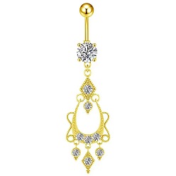 Золотой Кольца для живота в форме изогнутой штанги с прозрачным кубическим цирконием и каплевидным вырезом, золотые, длина стержня: 3/8"(10мм), штифты : 1.6 мм