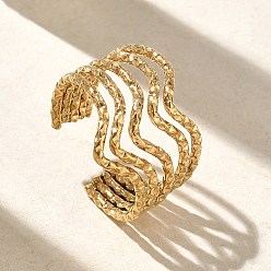 Золотой 304 Многослойные открытые кольца-манжеты из нержавеющей стали для женщин, ионное покрытие (ip), золотые, 18 мм, Внутренний диаметр: 18 мм.