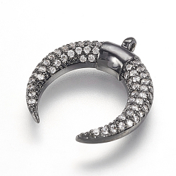 Черный Цвет Металла Латунные микро проложить кубического циркония подвески, полумесяц / двойной рог, металлический черный , 18x17x3 мм, отверстие : 1 мм