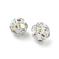 Серебро 6мм латунные хрустальные бусины ab со стразами, круглые, для ювелирных проектов, серебряные, 6x6.5 мм, отверстие : 1.2 мм