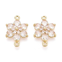 Золотой Латунные подвески из прозрачного кубического циркония, цветок ссылки, долговечный, золотые, 13x19.5x4 мм, отверстие : 1.2~1.5 мм