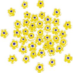Yellow 1 Strand Handmade Millefiori Glass Bead Strands, Flower, Yellow, 10~12x4mm, Hole: 1mm, about 35~38pcs/strand, 1 strand/box