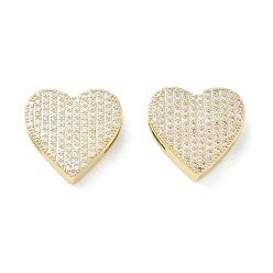 Plaqué 18K Or Véritable Placage en rack laiton micro pave breloques à glissière en zircone cubique, cœur, plaqué longue durée, sans cadmium et sans plomb, réel 18 k plaqué or, 20x21x5mm, Trou: 2mm