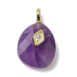 Аметист Подвески из натурального аметиста , граненые подвески-слезинки с латунной фурнитурой из прозрачных кубических цирконий, реальный 18 k позолоченный, 18x12x6.5 мм, отверстие : 1.8 мм