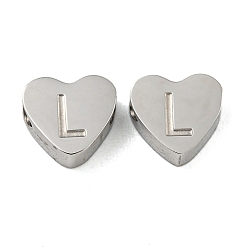 Letter L Устойчивы к потускнению 304 бусины из нержавеющей стали, сердце с письмом, цвет нержавеющей стали, Письмо L, 7x8x3 мм, отверстие : 2 мм