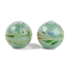 Medium Aquamarine Handmade Lampwork Beads, Round with Landscape, Medium Aquamarine, 11.5~12.5mm, Hole: 1.2~2mm