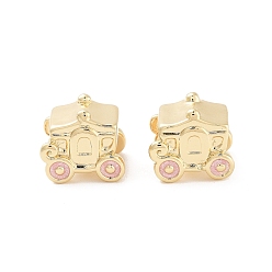 Настоящее золото 18K Тыква карета стойка покрытие латунные эмалевые бусины, без кадмия и без свинца, долговечный, реальный 18 k позолоченный, 9.5x10.5x9 мм, отверстие : 3 мм