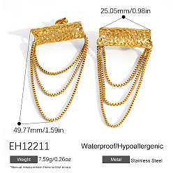 Золотой 304 из нержавеющей стали болтаться серьги, прямоугольник с цепочками из коробок, золотые, 49.77x25.05 мм