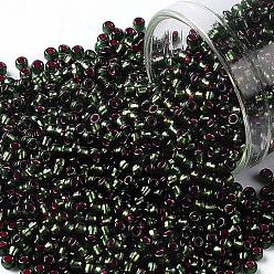 (2204) Silver Lined Frost Olivine Pink Lined TOHO 11/0 Round Beads, Japanese Seed Beads, (2204) Silver Lined Frost Olivine Pink Lined, 2.2mm, Hole: 0.8mm, about 1110pcs/bottle, 10g/bottle