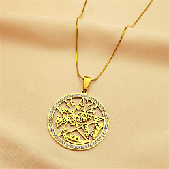 Настоящее золото 18K 201 ожерелья из нержавеющей стали с подвесками «Тетраграмматон Соломон Каббала», с полимерной глиной стразами, реальный 18 k позолоченный, 17.80 дюйм (45.2 см)