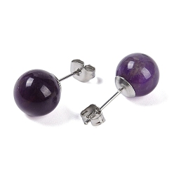 Аметист Серьги-гвоздики из натурального аметиста, с 304 фурнитурой из нержавеющей стали, круглые, 22.5x10.5 мм