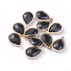 Черный Стеклянные подвески, с фурнитурой Berzel с открытой спиной из экологически чистого сплава, граненые, слеза, золотой свет, чёрные, 18x12x5 мм, отверстие : 1.4 мм