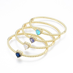 (52) Непрозрачная лаванда Браслет на петлях с кубическим цирконием в форме сердца, настоящие позолоченные украшения из латуни для женщин, разноцветные, внутренний диаметр: 18 дюйм (2x2-3/8 см)