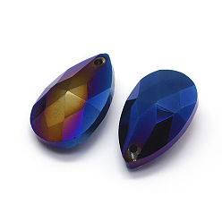 Blue Faceted Glass Pendants, teardrop, Blue, 22x13x8.5mm, Hole: 1mm