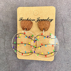 Плоский Круглый Серьги-гвоздики из прозрачного акрила и дерева, платина, плоско-круглые, 50 мм