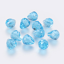Deep Sky Blue Imitation Austrian Crystal Beads, Grade AAA, Faceted, Drop, Deep Sky Blue, 10x12mm, Hole: 0.9~1.5mm