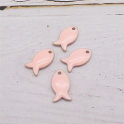 Pink Латунь эмаль прелести, рыбы прелести, золотые, розовые, 14x8 мм, отверстие : 1.2 мм