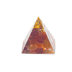 Красный Агат Украшение дисплея пирамиды из смолы, с натуральной стружкой сердолика внутри статуй для украшения рабочего стола домашнего офиса, 30 мм