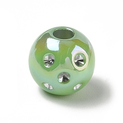 Green UV Plating Opaque Acrylic European Bead Rhinestone Settings, Large Hole Beads, Iridescent, Round, Green, 15.5x14.5mm, Hole: 4.5mm, Fit for 2mm Rhinestone