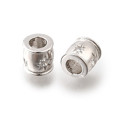 Платинированный 925 бусины из стерлингового серебра с микропаве, прозрачные бусины из кубического циркония, колонка с солнцем, Реальная платина, 5.5x5 мм, отверстие : 2.5 мм