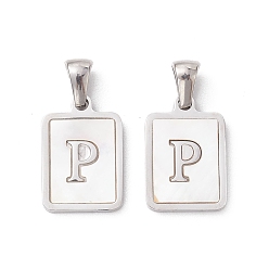 Letter P 304 подвески в виде ракушек из нержавеющей стали, прямоугольный шарм, цвет нержавеющей стали, Письмо P, 17.5x12x1.5 мм, отверстие : 3x5 мм