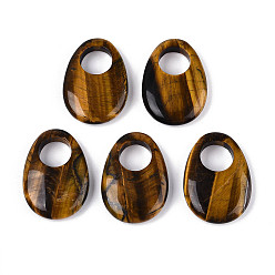 Тигровый глаз Подвески с большим отверстием из натурального тигрового глаза, яичные прелести, 35~36.5x24.5~25.5x7~8 мм, отверстие : 12~12.5 мм