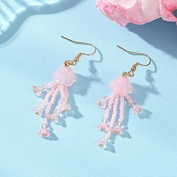 Pink Серьги-подвески из стеклянных бусинок и бусин., с 304 крючков из нержавеющей стали, медуза, золотые, розовые, 59~61x12 м