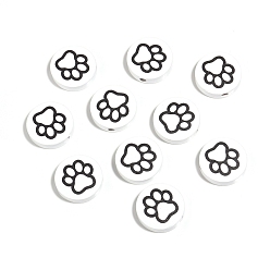 Белый Деревянные бусины, отпечаток лапы, белые, 20 мм, отверстие : 3 мм, 10 шт / комплект