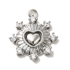 Платина Латунные микро проложить кубического циркония прелести, солнце с сердцем, платина, 14.5x13x2 мм, отверстие : 1.4 мм
