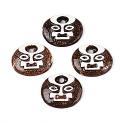 Кокосово-Коричневый Ручной работы фарфора большие кулоны, овальная форма с лицом, фантазии античного стекла фарфора, кокосового коричневый, 42~43x51x11~12 мм, отверстие : 6~6.5 мм