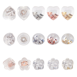 Mixed Color Silicone Ear Nuts, with 925 Sterling Silver Findings, Mixed Shapes, Mixed Color, 6.8x5.2x1.1cm, 48pairs/box