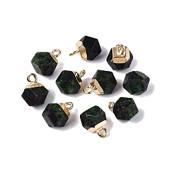 Ruby in Zoisite Natural Ruby in Zoisite Pendants, Polygon Charms, with Golden Tone Brass Loops, 11.5~14x7~9.5x7~9.5mm, Hole: 1.6~1.8mm