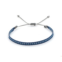 Blue Vintage Bohemian Cotton Cord Braided Bracelets, Adjustable Handmade Ethnic Style Wristbands, Blue